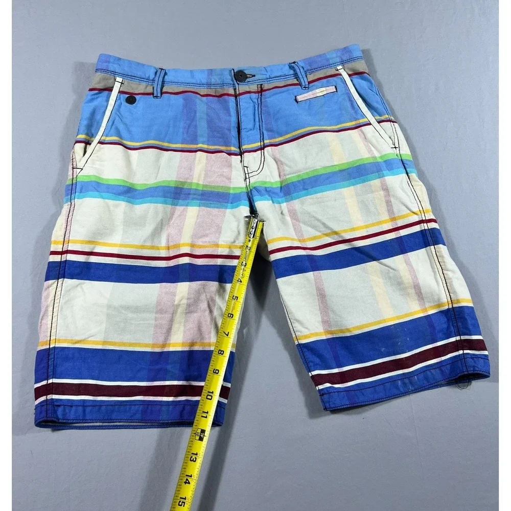 Jetlag Tailor Made Mens Plaid Striped Cotton Casual‎ Shorts Blue Multi Size 34